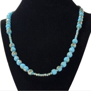 Aqua and Silver Beaded Necklace